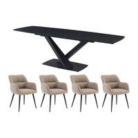 SET aus ausziehbarem Tisch und Stuhl - > 12 Personen-Sitzer - Glas, Keramik - Schwarz - - Schwarz, Glas/Keramik (260/76/90cm) - Vente-Unique