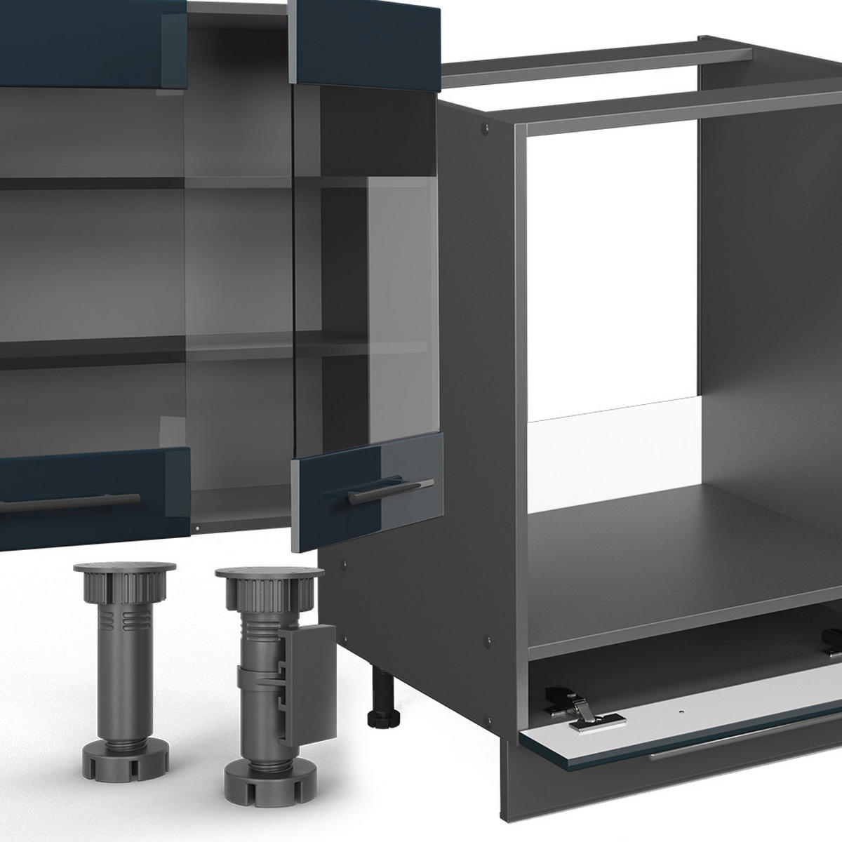 KÜCHENZEILE Fame-Line Dunkelblau Hochglanz/Anthrazit 355 cm AP Marmor - Anthrazit/Dunkelblau, Holzwerkstoff (355/81.6/60cm) - Vicco