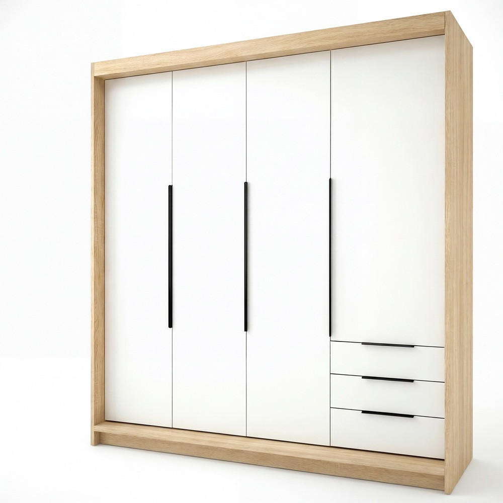 A&J MöbelLand Drehtürenschrank Braun, Weiß 200x215x59.5 cm