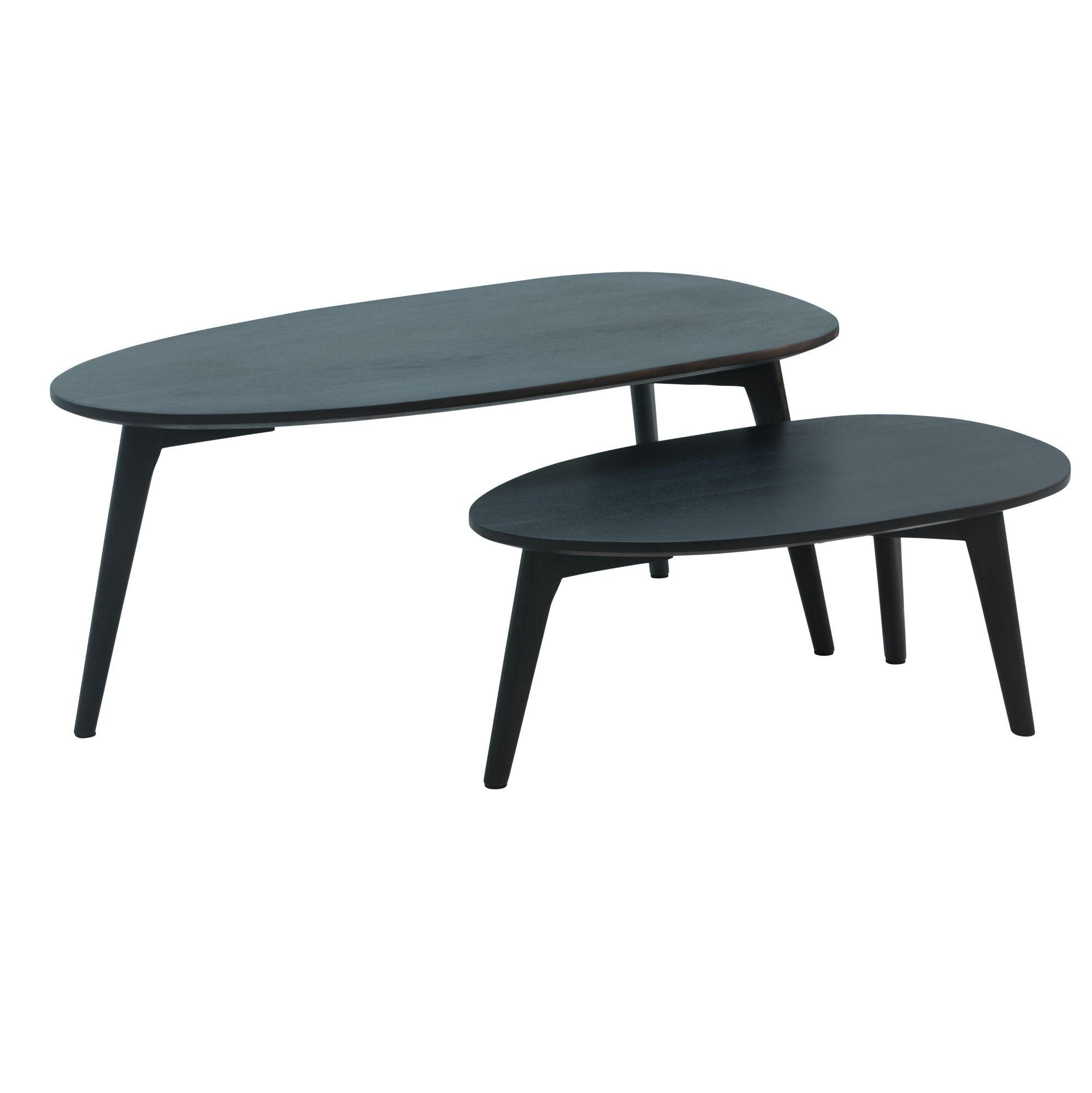 COUCHTISCH 2er Set Massivholz Nierenform Retro Handgefertigt, Schwarz 100x50x42 cm - Schwarz, Holz (50/100/42cm) - KADIMA DESIGN