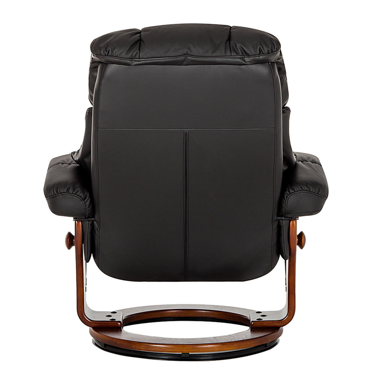 RELAXSESSEL mit Hocker - Echtleder / Kunstleder - Schwarz/Braun, Leder/Birkenholz (90/104/91cm) - home24