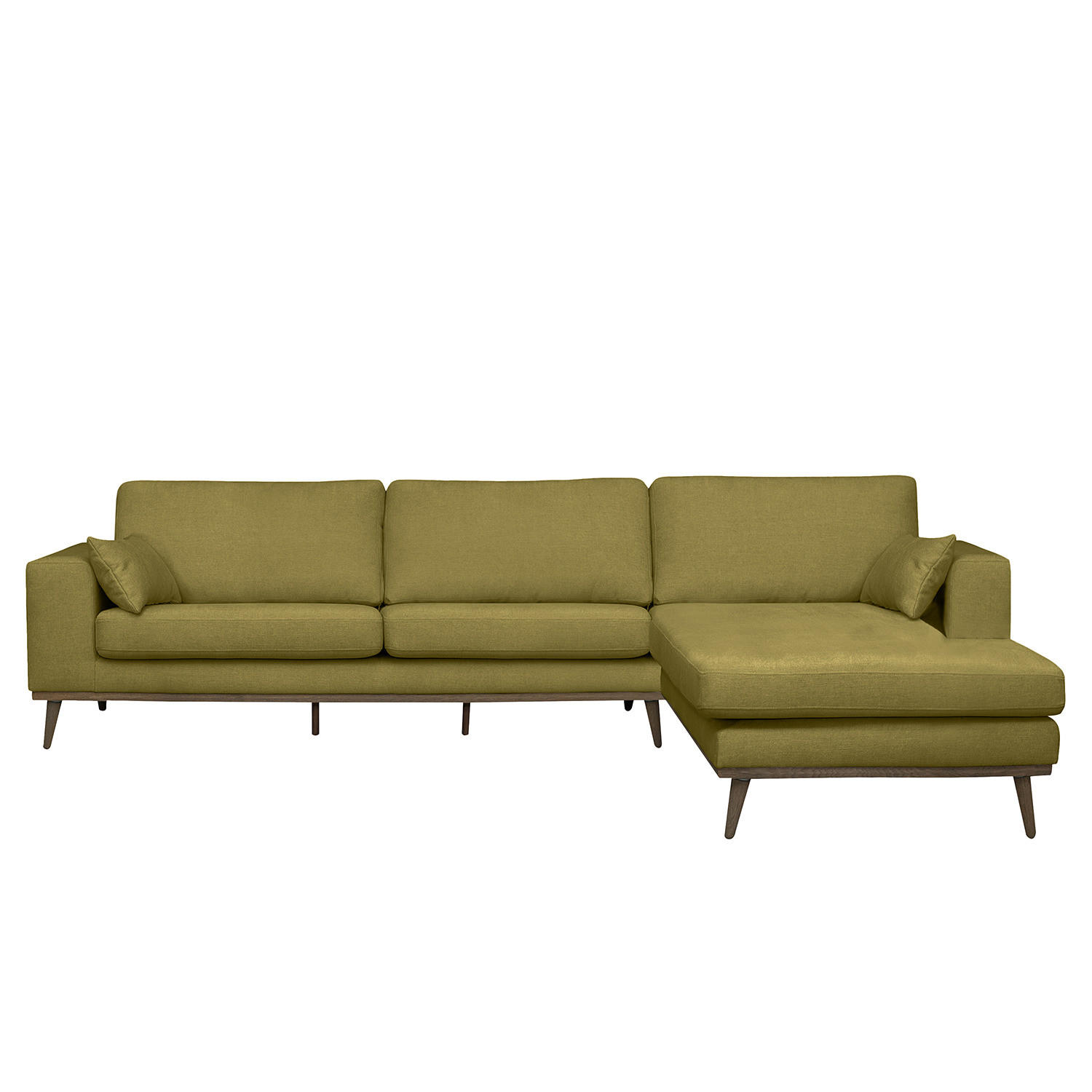 ECKSOFA mit Longchair - Eichefarben/Olivgrün, Textil (281/153cm) - home24