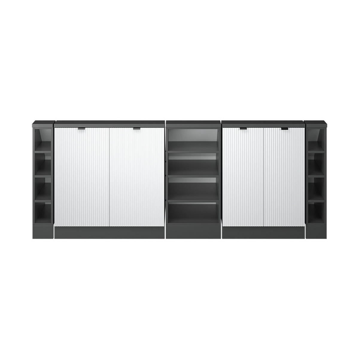 DACHSCHRÄGENSCHRANK-SET Rion Weiß Riffel 210 cm 5er Set - Weiß, Holzwerkstoff (210/81.6/46cm) - Vicco