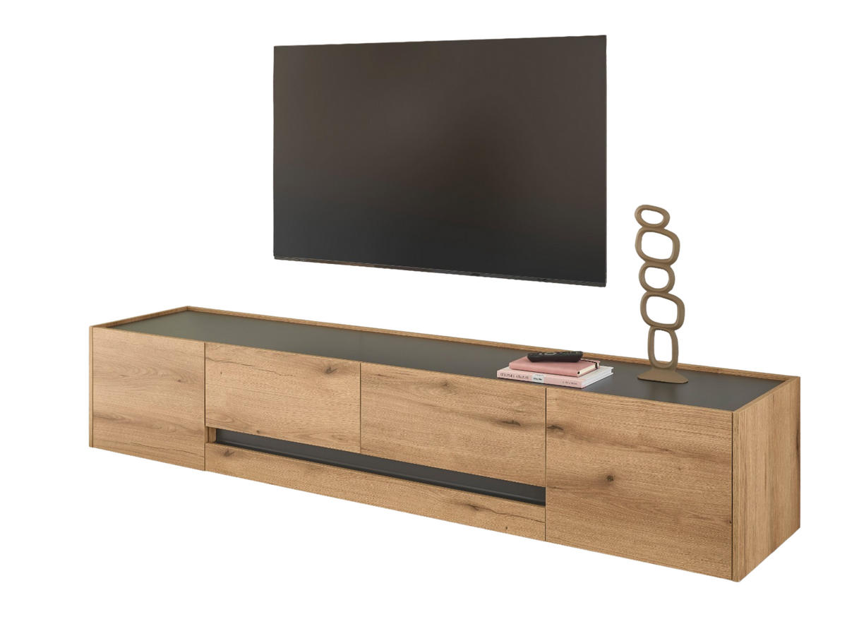 TV-LOWBOARD Eiche Evoke, grau 220 cm, TV Unterschrank mit Stauraum - Eichefarben/Schwarz, Holz/Holzwerkstoff (220/40/45cm) - Furn.Design