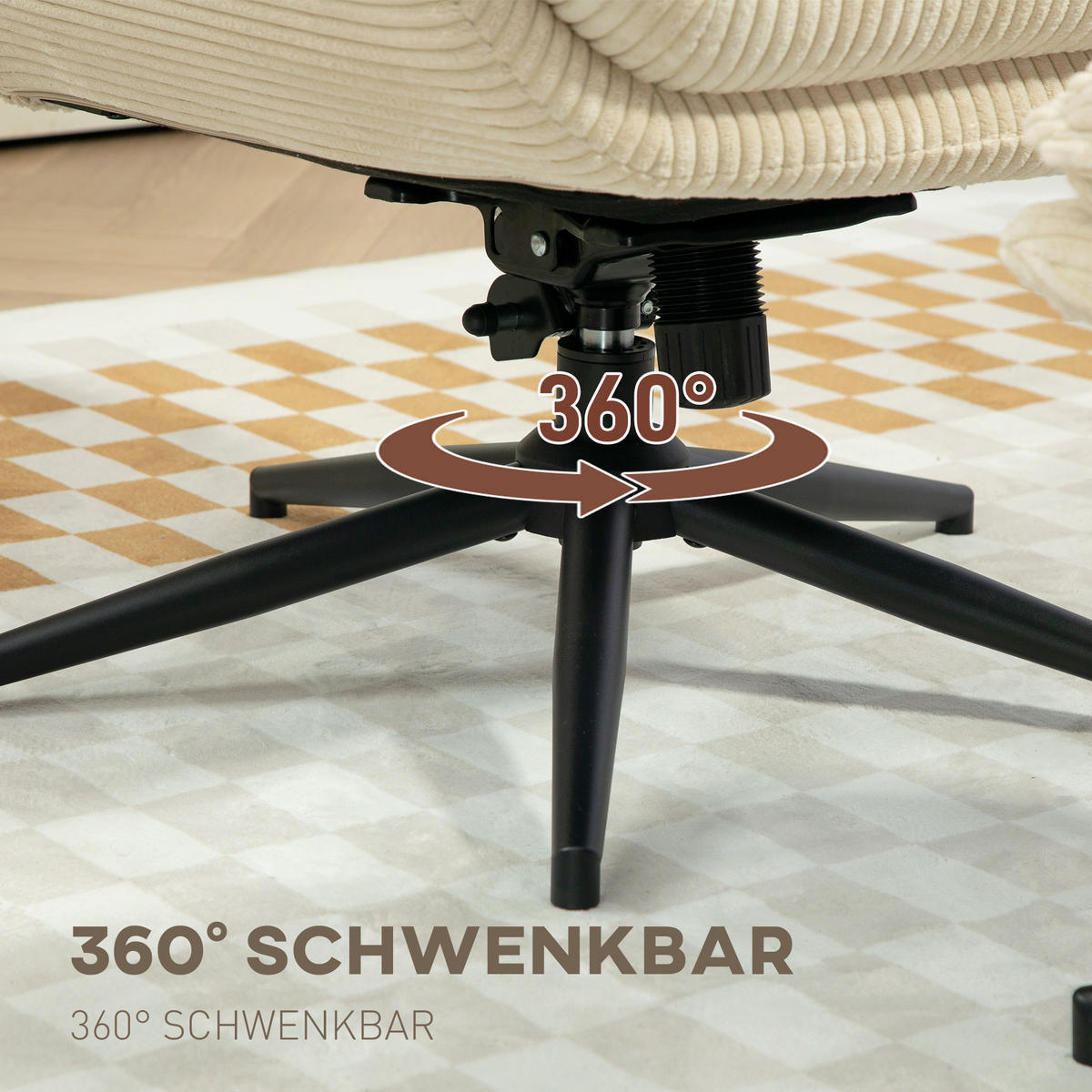 RELAXSESSEL mit Hocker 360°Drehbarer Fernsehsessel mit Liegefunktion, Cord Beige - Beige, Textil (72/107/83cm) - HOMCOM