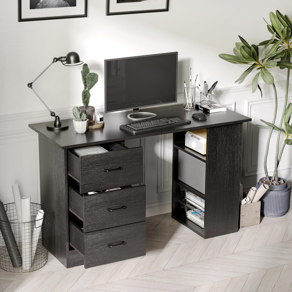 BÜROTISCH Schwarz 1 Stück - Schwarz, Holzwerkstoff (49/120/72cm) - GiPP