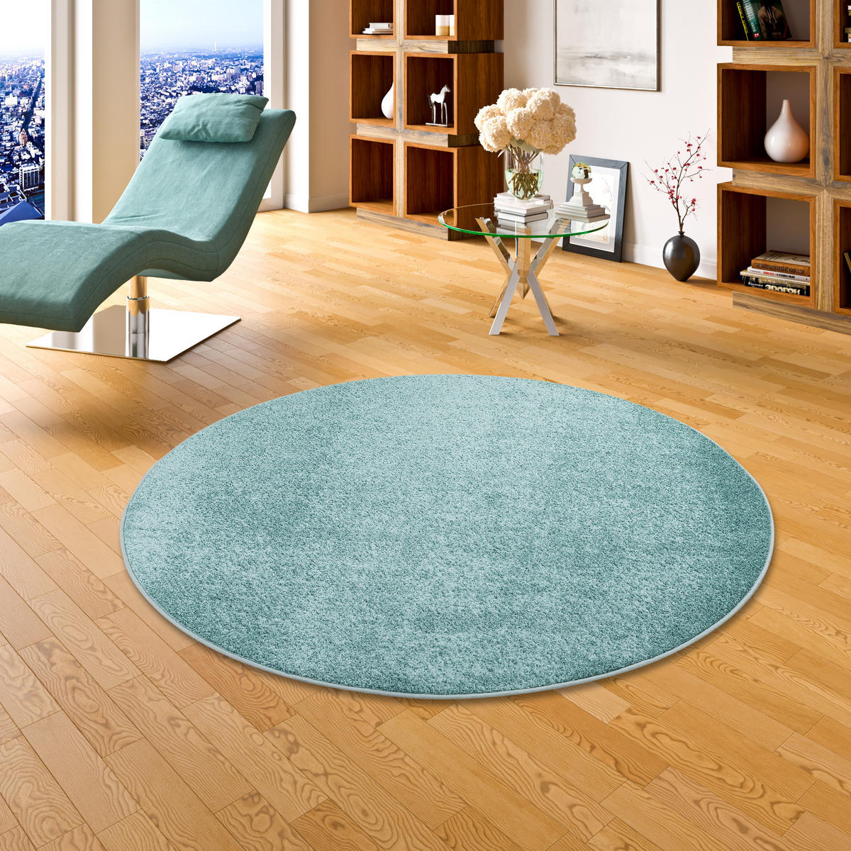 HOCHFLOR VELOURS TEPPICH LUNA RUND - Mintgrün, Textil (100/100cm) - Snapstyle