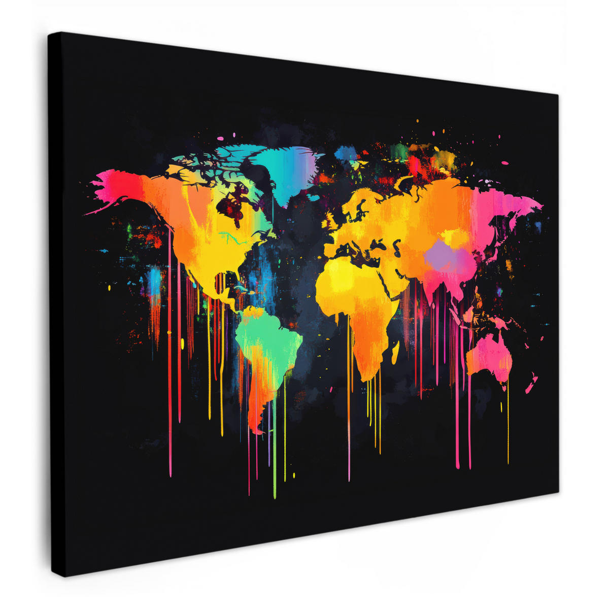 LEINWANDBILD Weltkarte - Farbe - Bunt - Graffiti - Welt 40x30 cm - Multicolor, Textil (40/30cm) - MuchoWow