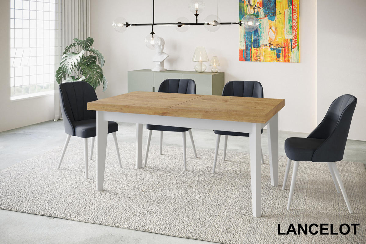 ESSZIMMERTISCH SKANDI, ausziehbarer Tisch: 200-300X100X78 cm, Farbe: LANCELOT, mit Holzbeinen in Farbe Weiß - Beige/Weiß, Holzwerkstoff (200/100/78cm) - Alpi-Möbel