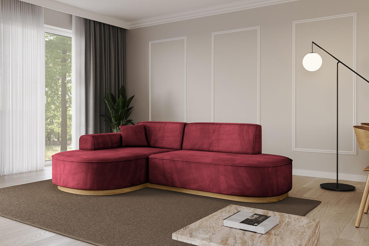 ECKSOFA Ottomane Links MARI-L1-v2 - 243x171x83 cm Bordeaux Velours - Bordeaux, Holzwerkstoff/Textil (243/171cm) - ALTDECOR