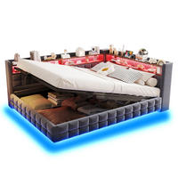 POLSTERBETT 140/200 cm in Grau Samt mit Bettkasten, LED und USB - Dunkelgrau, Holzwerkstoff/Textil (140/200cm) - WISHDOR
