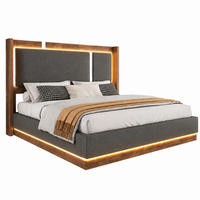 BETT mit Bettkasten & LED 140x200 cm Leinen Grau/Walnut - Grau, Holzwerkstoff (140/200cm) - Meubliv