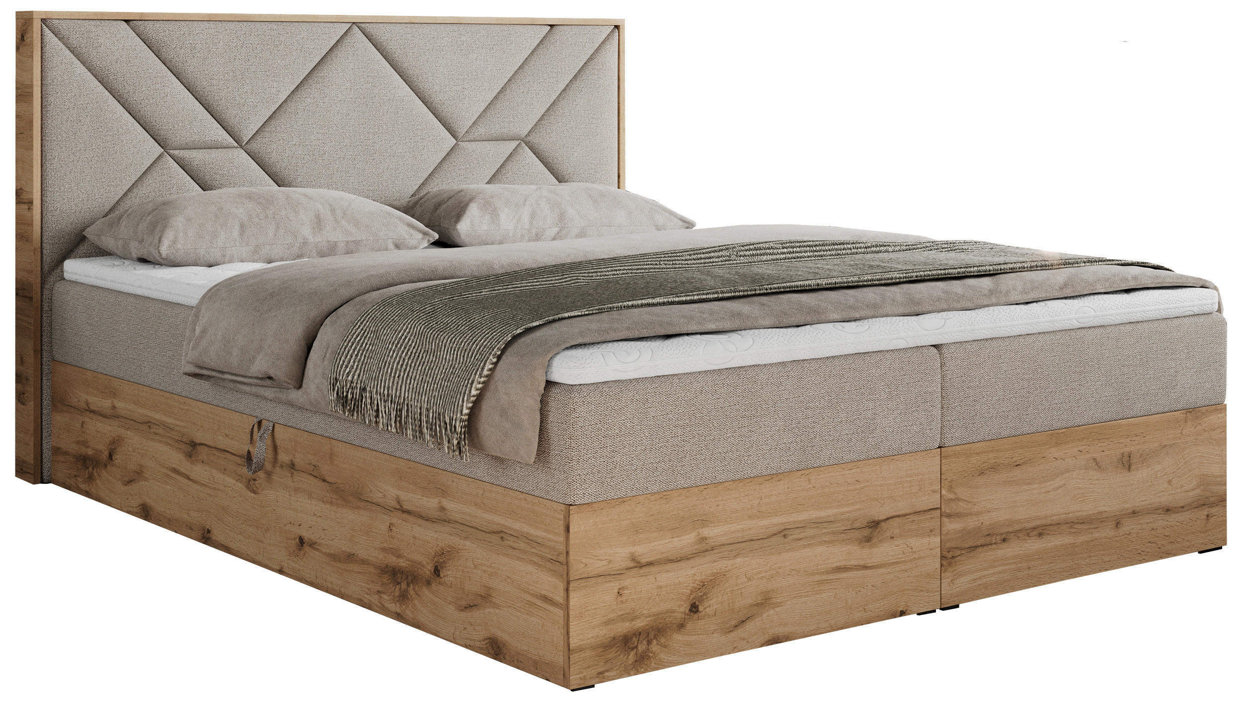 BOXBETT GUNAR - 200/200 Beige Struktur - H4 - Beige, Holz/Textil (200/200cm) - MKS