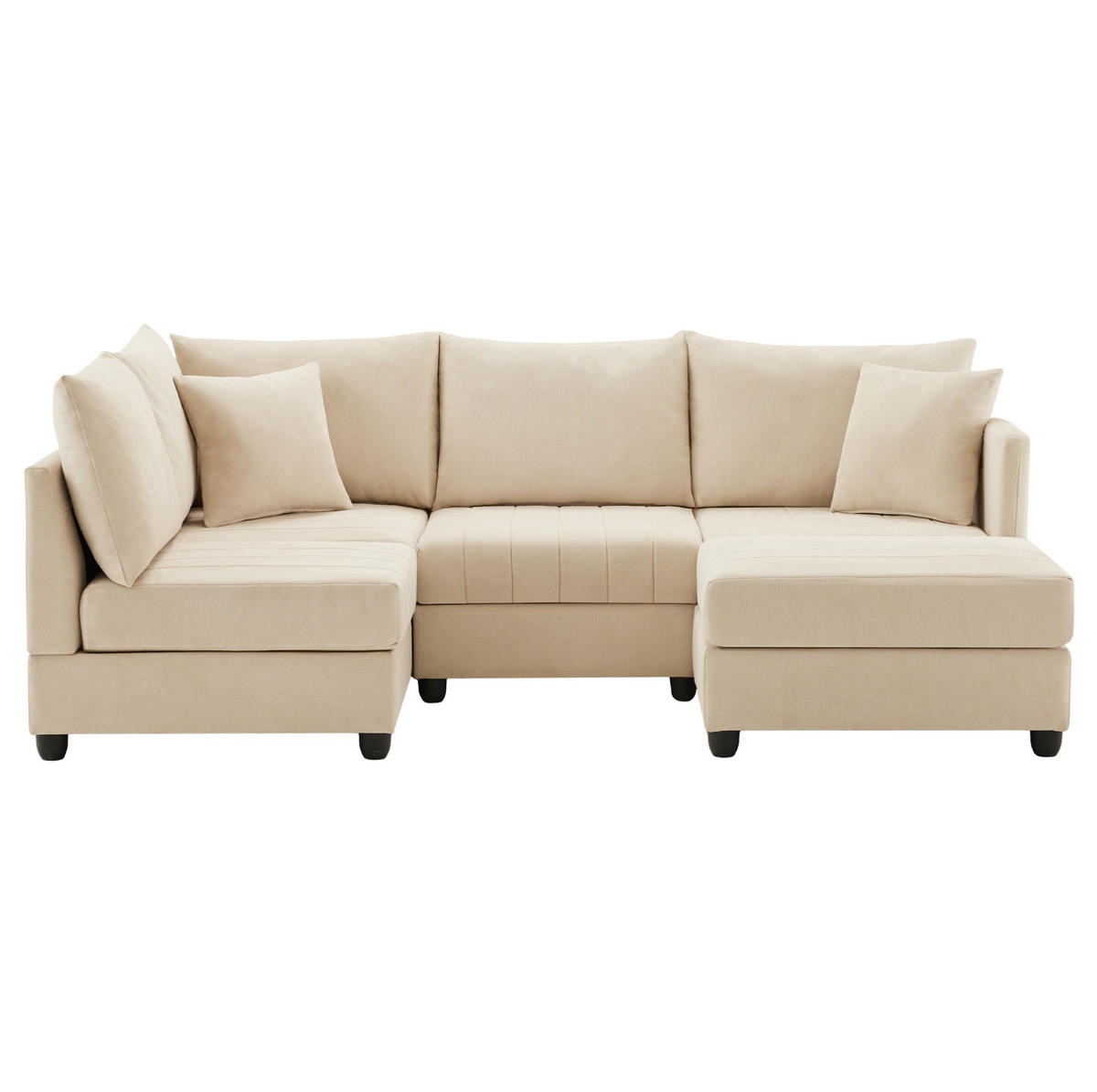 ROHOVÁ sedací souprava 220/194/85 cm béžová z bavlny a lnu s modulárním taburetem - béžová, textil (194/220cm) - OKWISH