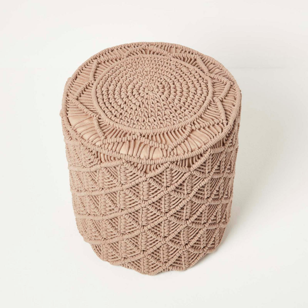 SITZPOUF Delilah rund, hellbraun im Makramee-Stil, 40/40/42 cm - Hellbraun, Textil (40/42/40cm) - Homescapes