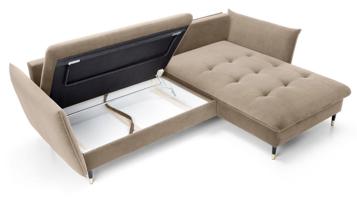 ECKSOFA 260 cm Sagir mit Schalffunktion, Bettkasten, Rechts - Braun - Schwarz/Braun, Holz (258/167cm) - Emporius