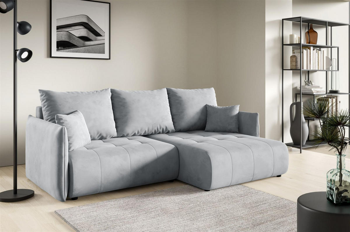 ECKSOFA Canio - Hellgrau, Holzwerkstoff/Textil (221/153cm) - Fun Möbel