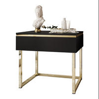 NACHTTISCH AURORA auf goldenem Gestell Schwarz Matt - Goldfarben/Schwarz, Holzwerkstoff/Metall (48/45/38cm) - Lookway