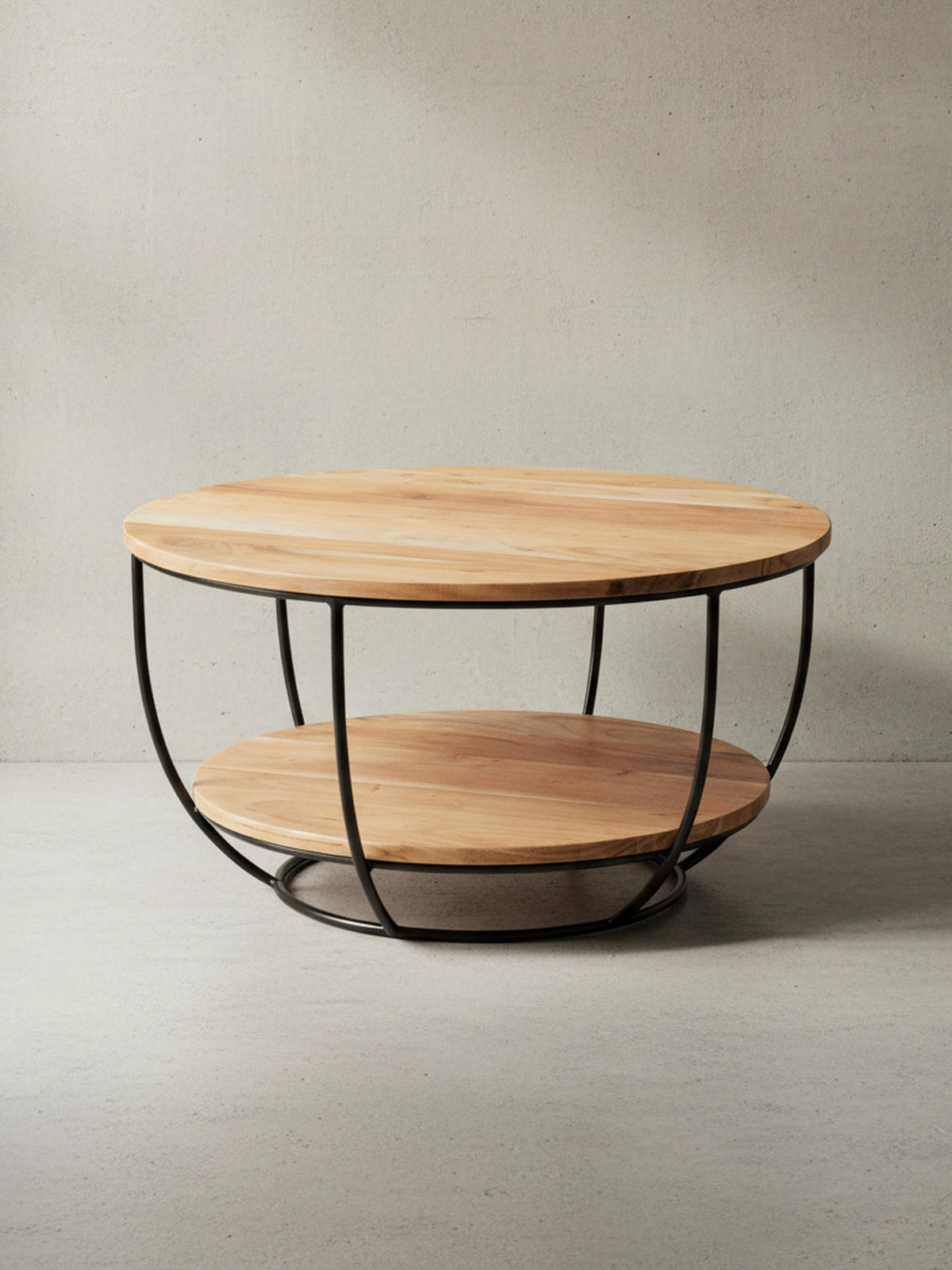 COUCHTISCH Industrial, Akazienholz mit schwarzen Edelstahlbeinen, handgefertigt - Beige/Schwarz, Holz/Metall (60/60/34cm) - KADIMA DESIGN