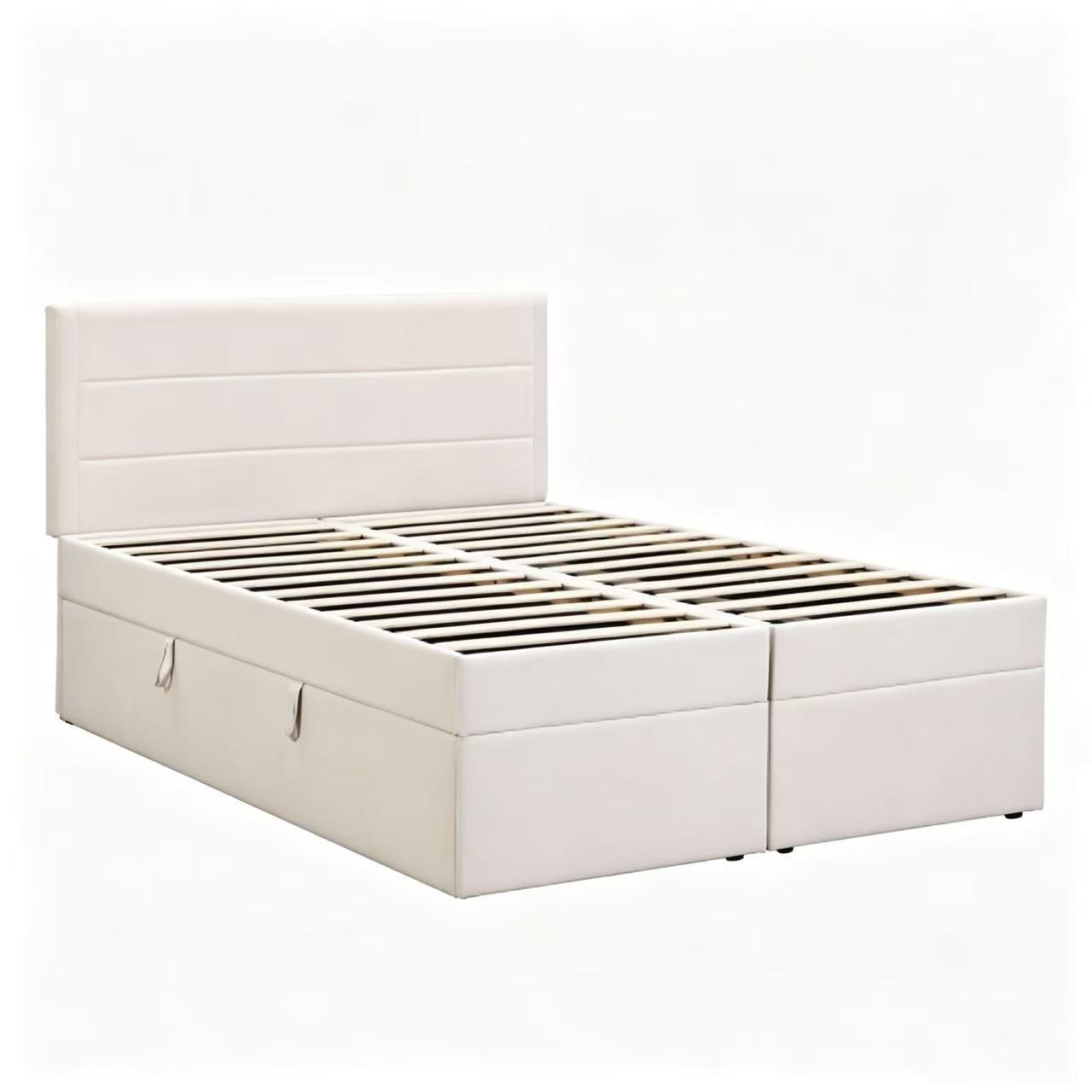 POLSTERBETT 140x200 cm, gepolstert mit Metalllattenrost & Stauraum, beige, ohne Matratze - Beige, Holz (140/200cm)
