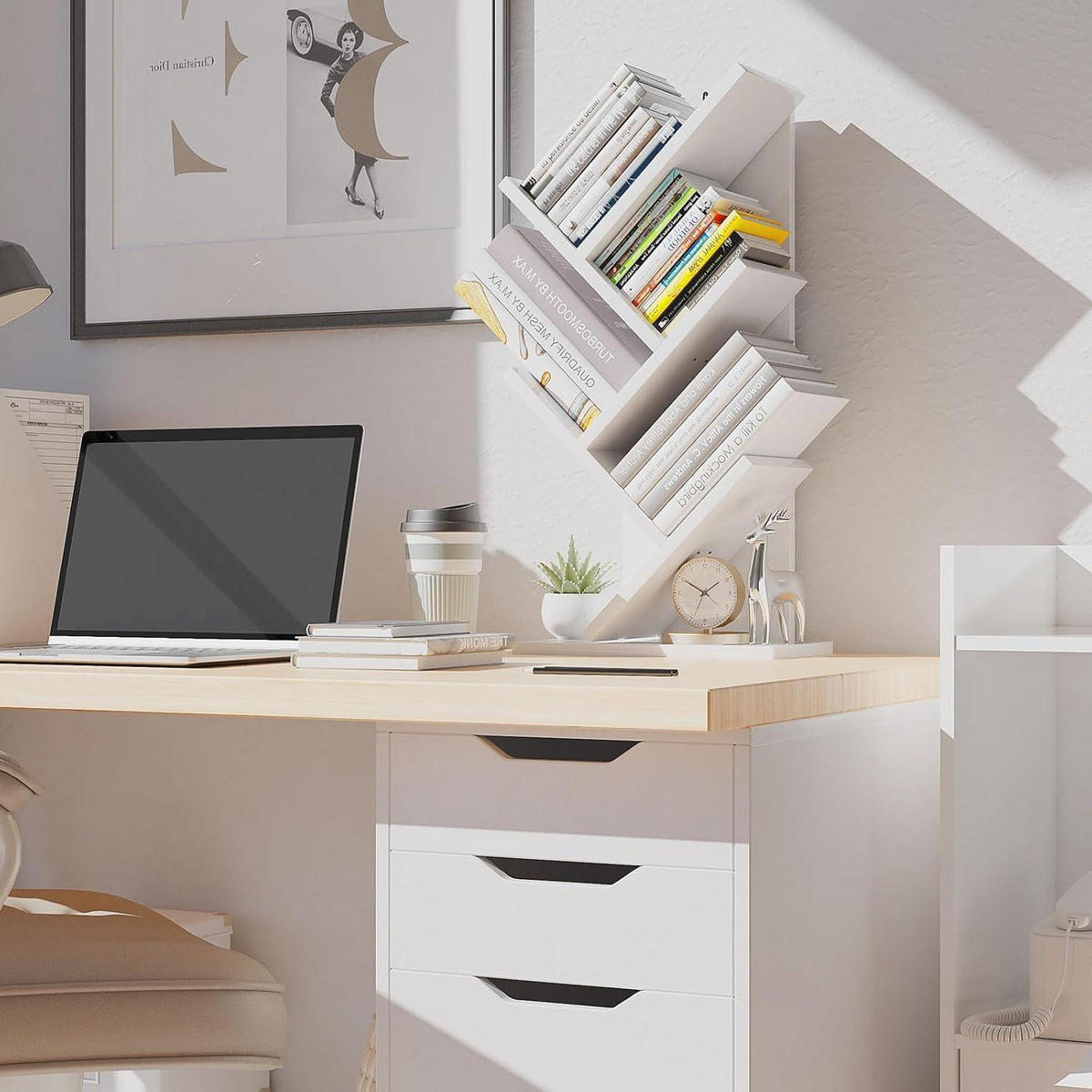 BÜCHERREGAL Baumform 4 Ebenen Weiß 60 cm - Weiß, Holzwerkstoff (17/60/30cm)