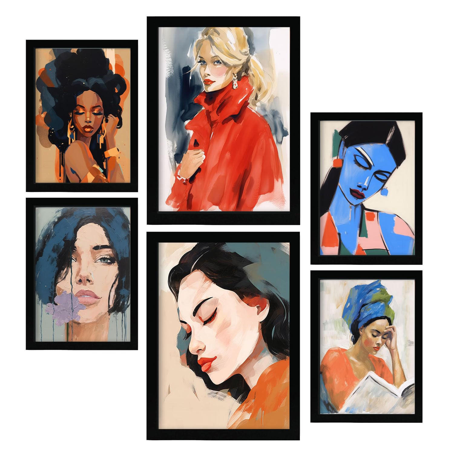 POSTER Set Mit 6 Ehrgeizig In Damenplakat A3 & A4 Schwarzer Rahmen - Schwarz, Papier (29/3cm) - Nacnic