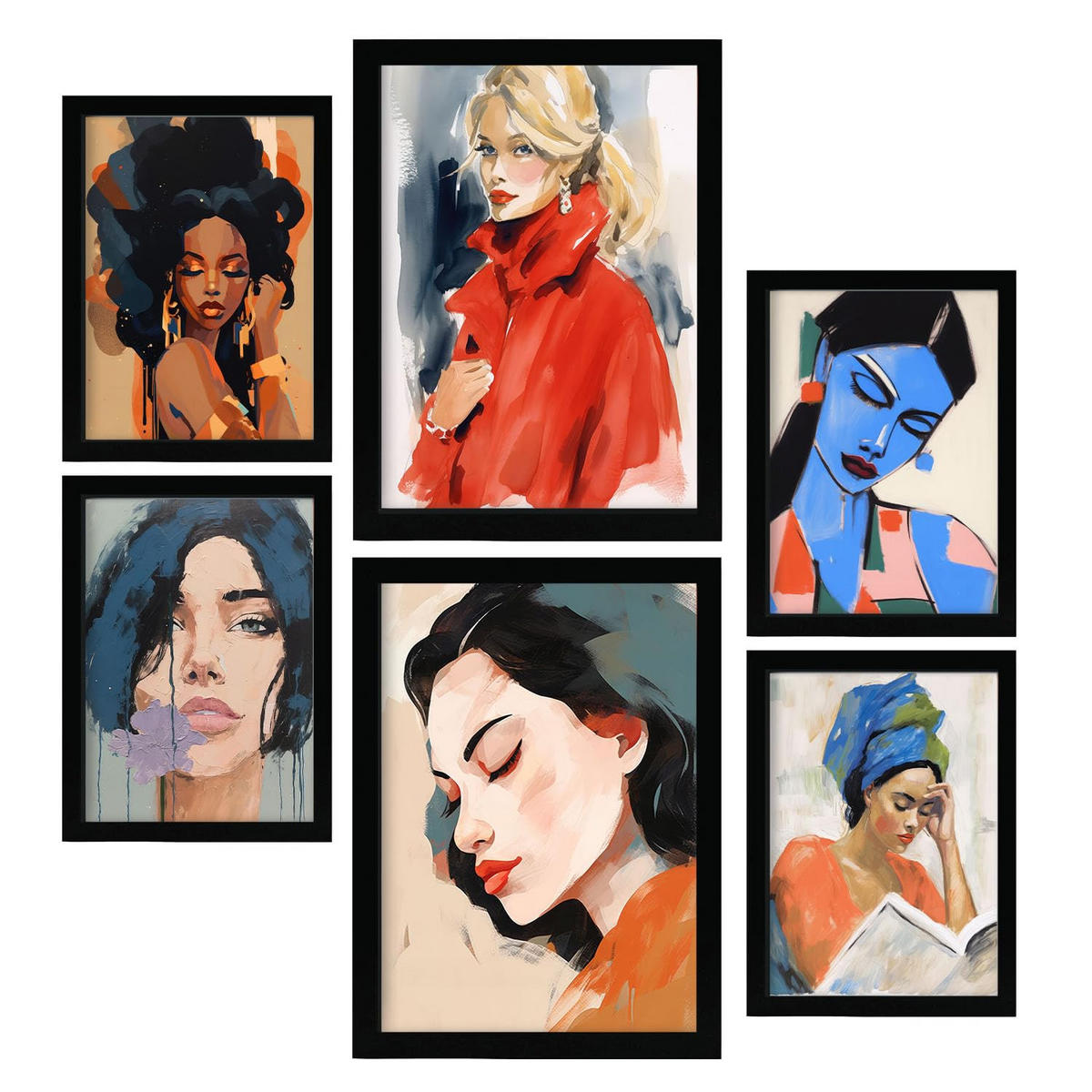 POSTER Set Mit 6 Ehrgeizig In Damenplakat A3 & A4 Schwarzer Rahmen - Schwarz, Papier (29/3cm) - Nacnic