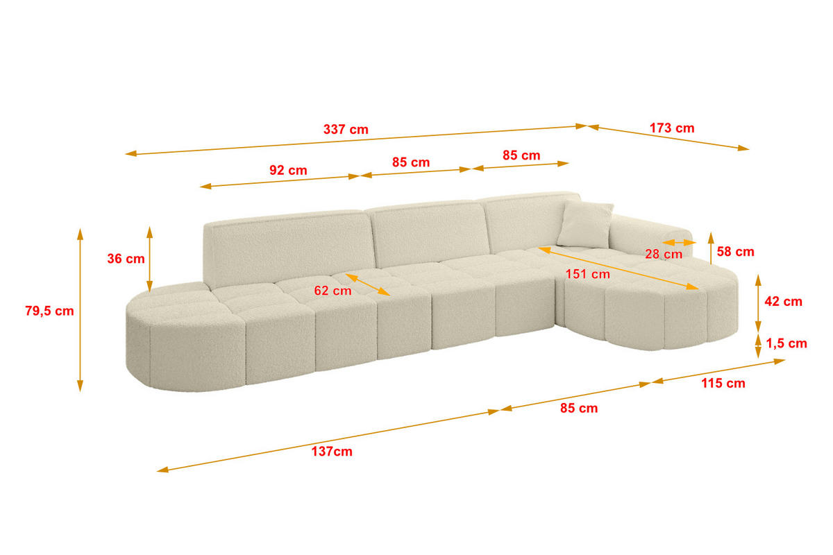 ECKSOFA Ottomane Links LIVO-L2 - 337x173x79,5 cm Schwarz - Schwarz, Holzwerkstoff/Textil (337/173cm) - ALTDECOR