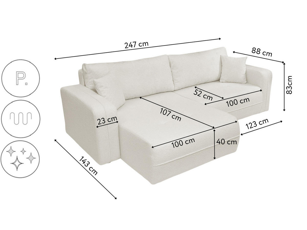 ECKSOFA Oreo L-Form Mit Bettkasten Und Schlaffunktion Quelle-Stoff Ecru Links - Ecru, Holz (143/247cm) - Kaiser Möbel