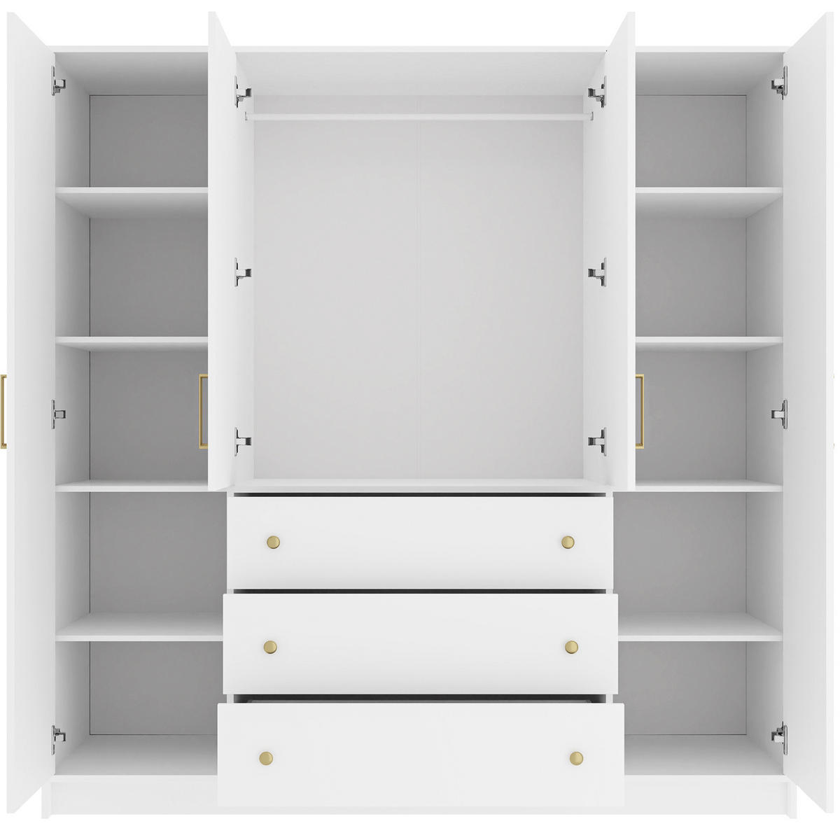 DREHTÜRENSCHRANK Rilo mit 4 Türen und 3 Schubladen, 200 cm, Weiß - Weiß, Holzwerkstoff (196/210/58cm) - Beautysofa