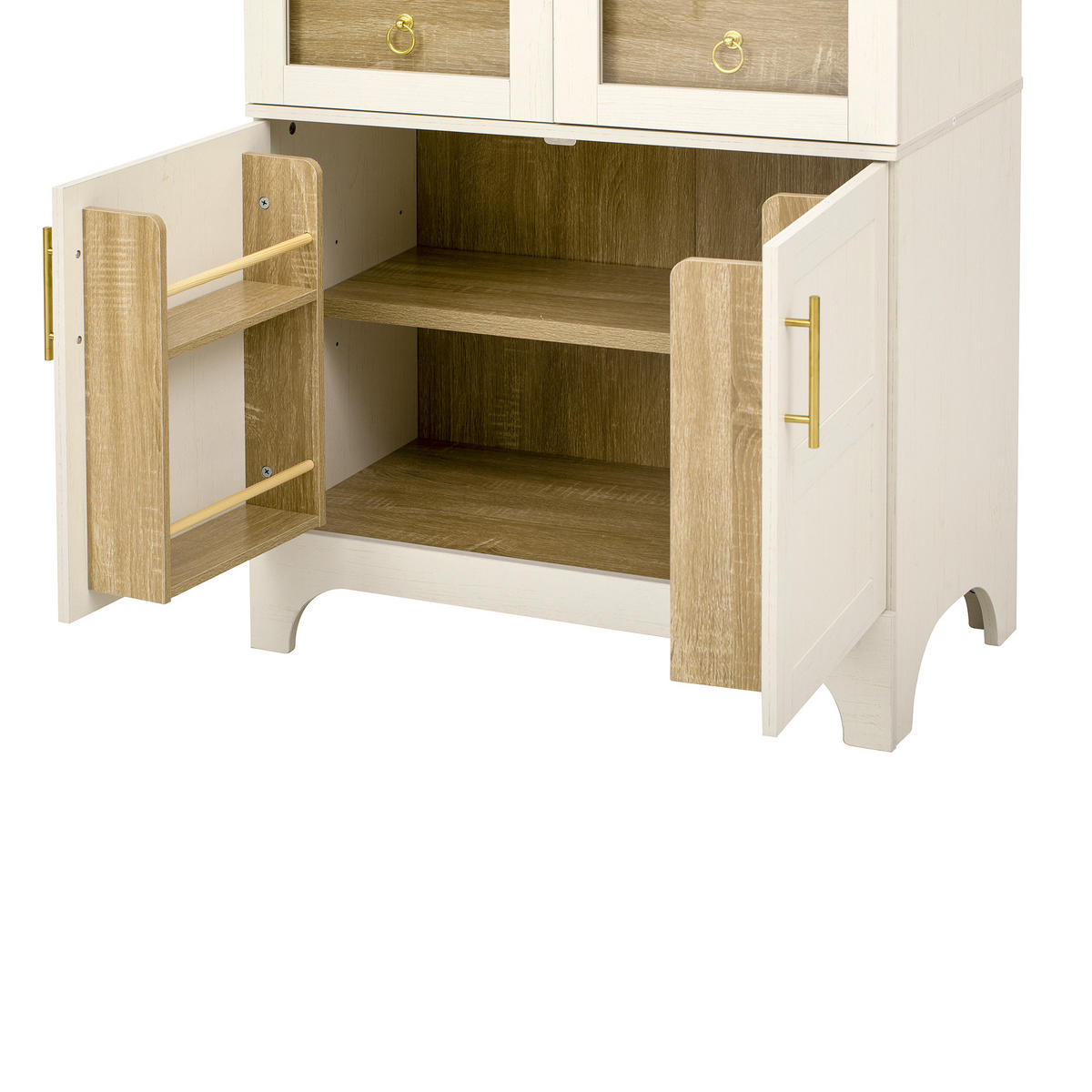 HIGHBOARD DE-38322 mit Riffelglas und verstellbaren Böden Weiß - Weiß, Holzwerkstoff (76/180/40cm) - ComfortXL