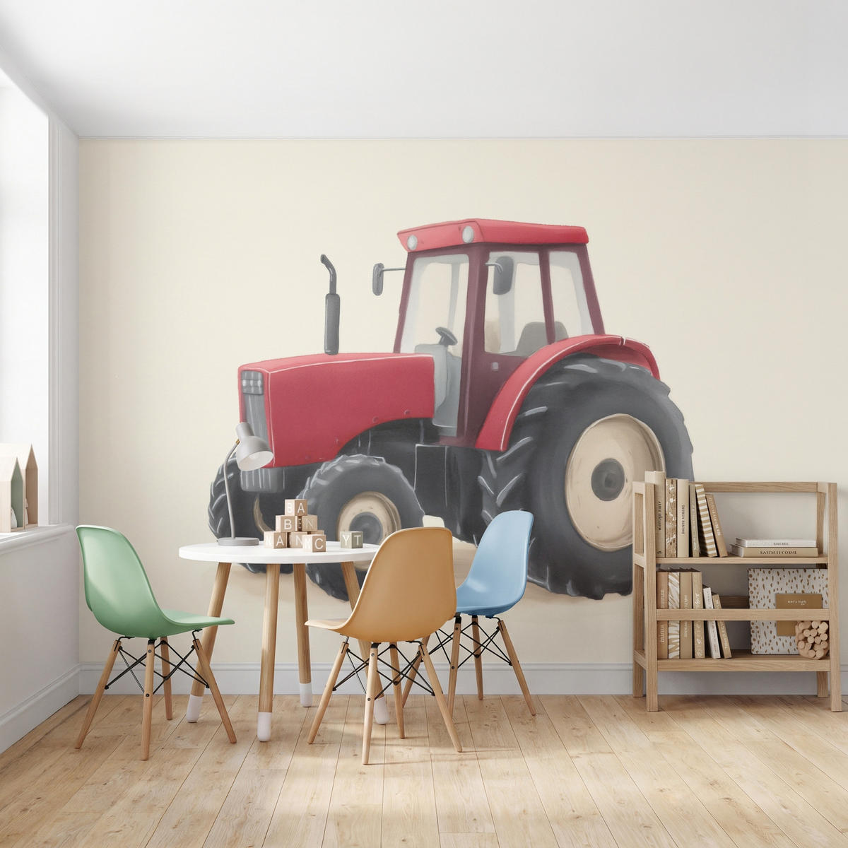 KINDERTAPETE - Traktor - Minimalistisch - Illustration - Rot - 350x220 cm - Rot, Papier (350/220cm) - OnlyWow