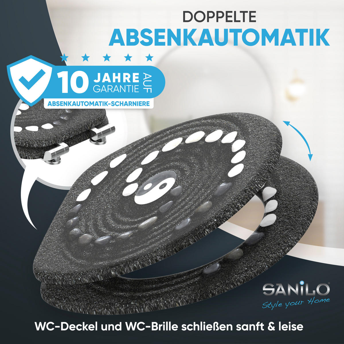WC-SITZ mit Absenkautomatik Yin Yang - Schwarz, Holzwerkstoff (38/6/47cm) - Sanilo