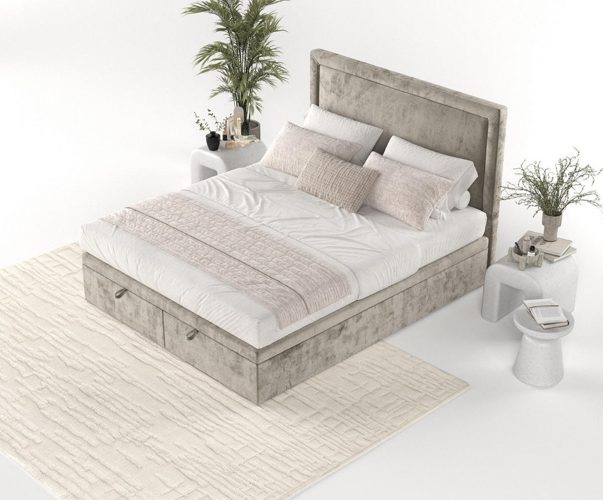 POLSTERBETT Salma mit Stauraum 120/200 cm Beige im Lotta Stoff - Beige/Schwarz, Holz/Holzwerkstoff (120/200cm) - AltaBeds