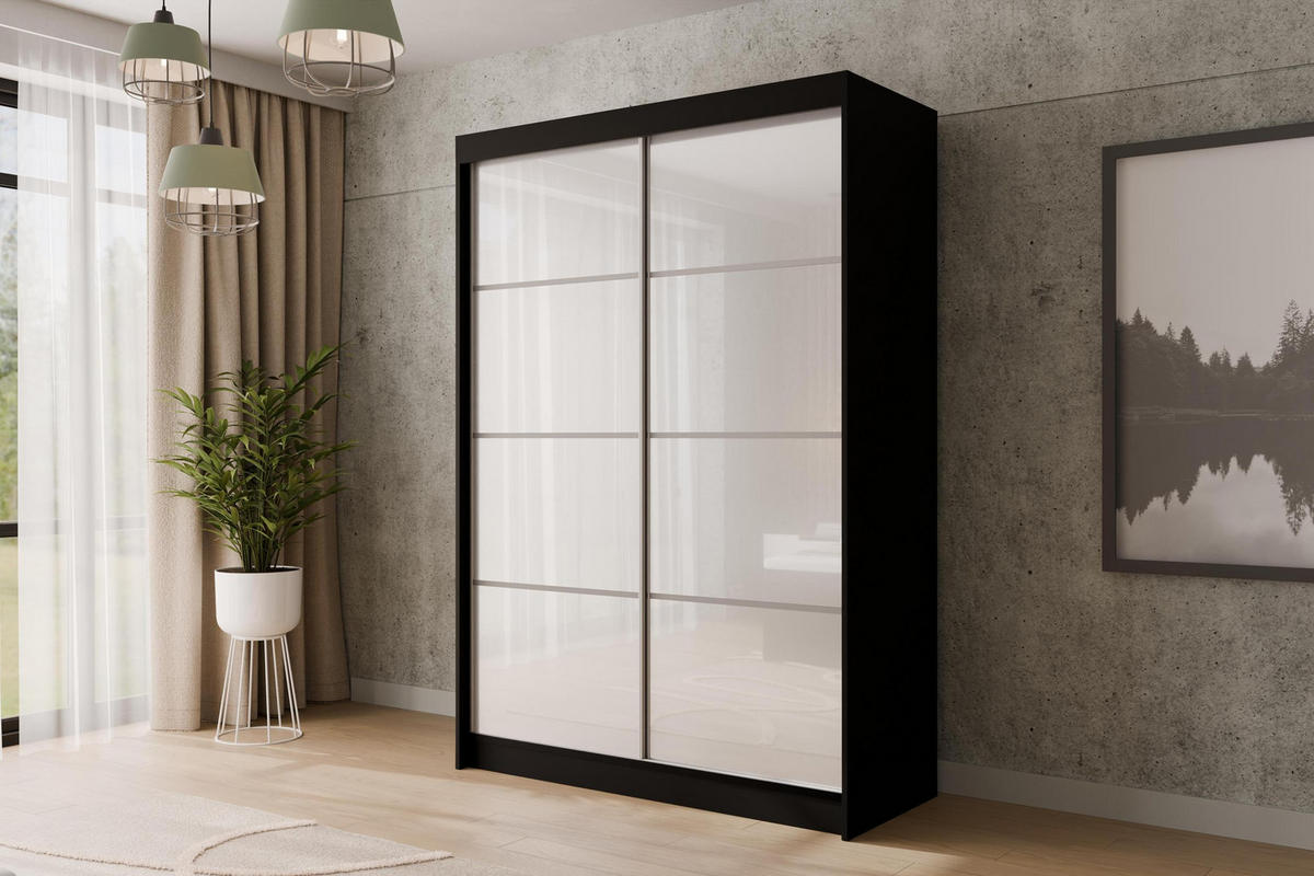 KLEIDERSCHRANK PEKA III - 150 cm - Schwarz|Weiß - Schwarz/Weiß, Holzwerkstoff (150/215/61cm) - ALTDECOR