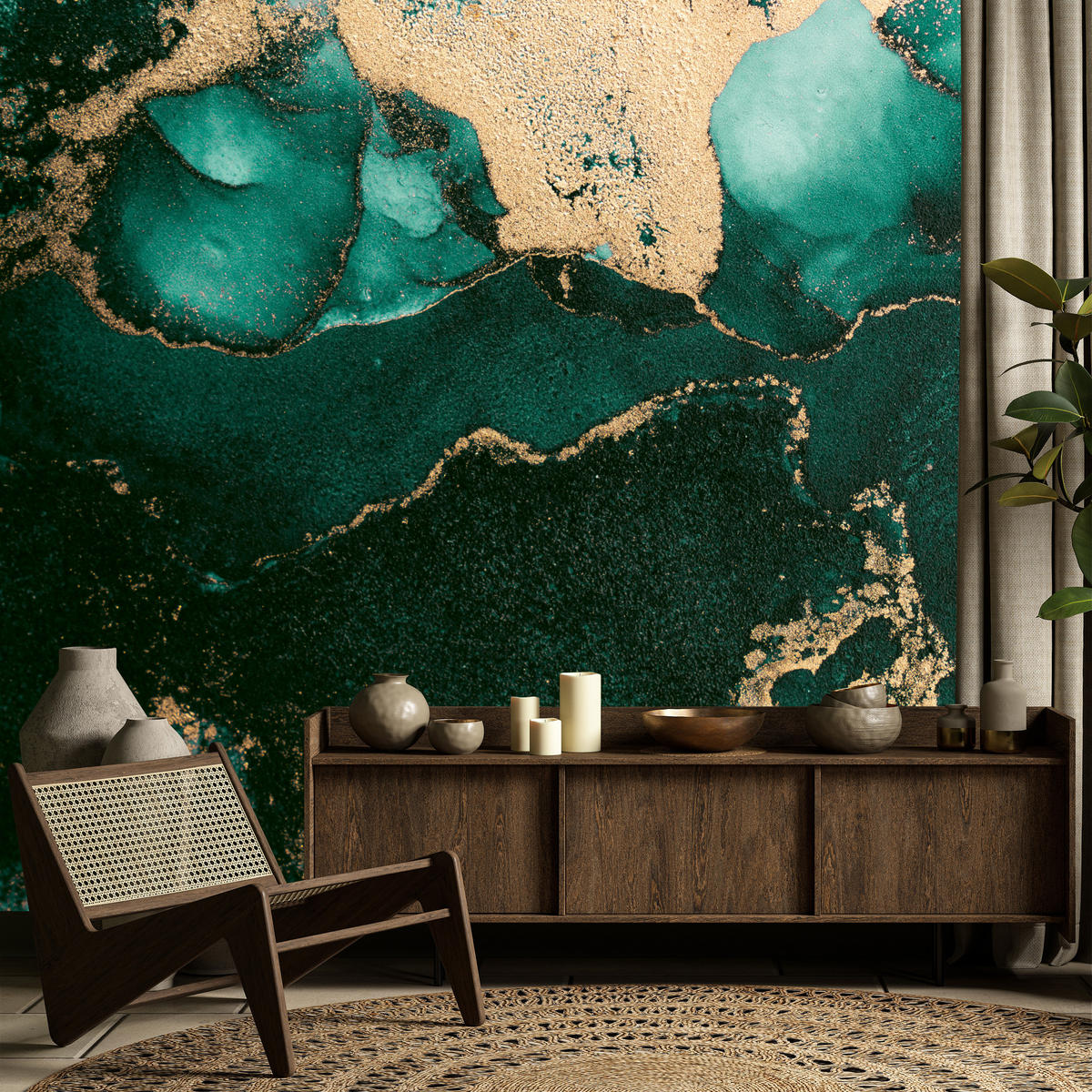 FOTOTAPETE für Küche Abstrakter Türkiser Marmor Goldimitation Modern 150x105 - Türkis, Papier (150/105cm) - Muralo