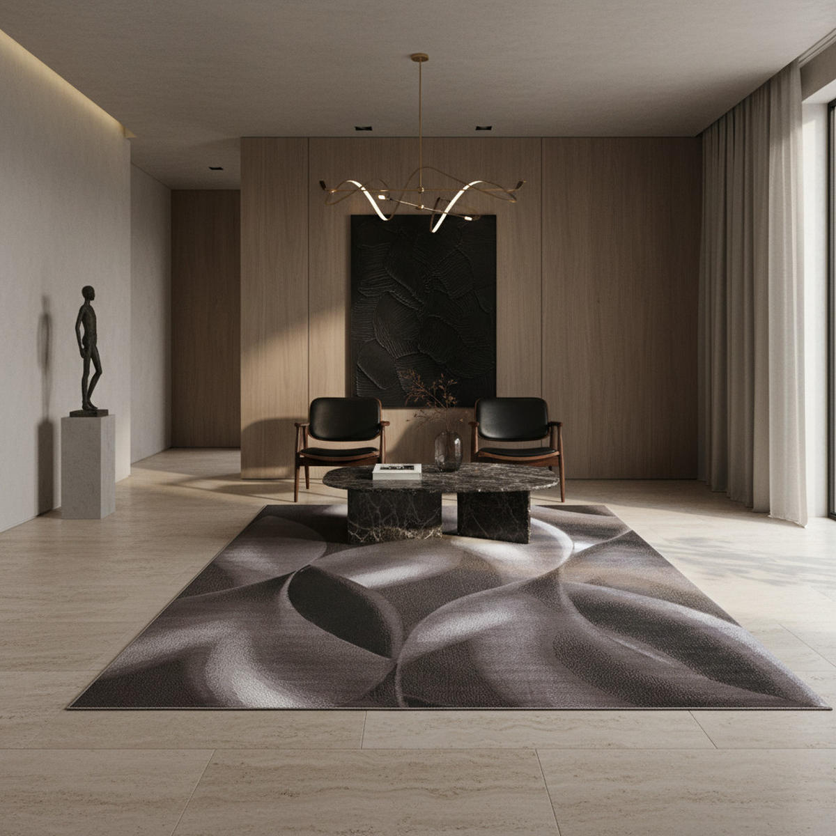 TEPPICH Kurzflor Abstrakte Wellen Polypropylen Wohnzimmer Braun Rechteckig 120x170 - Braun, Textil (120/170cm) - KADIMA DESIGN