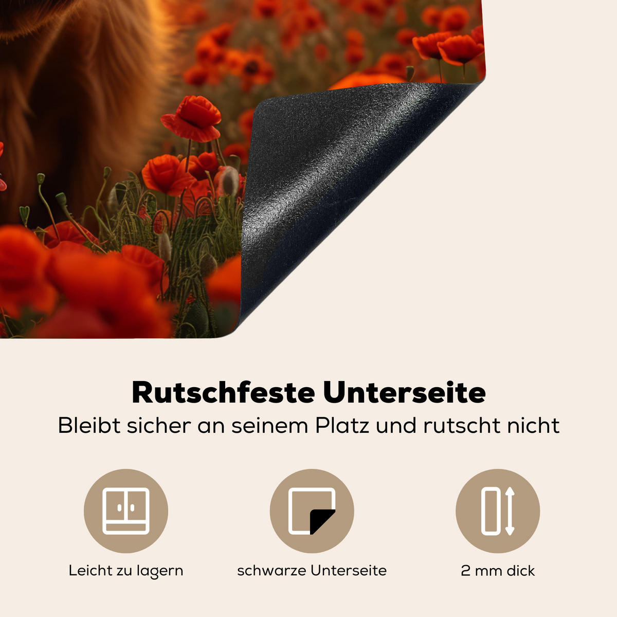 HERDABDECKPLATTE Schottische Highlander - Rosen - Blumenfeld - Sonnenuntergang Herdabdeckung Induktionsfeld 65x52 cm - Rotbraun, Kunststoff (65/52/0.2cm) - MuchoWow