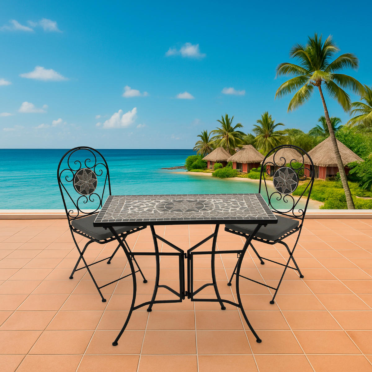 BISTROSET Derby - GartensitzGARTEN-GARNITUR 3-teilig (2x Klappstuhl, 1x Wandtisch 90x45cm rechteckig) - Grau, Metall - TPFGarden