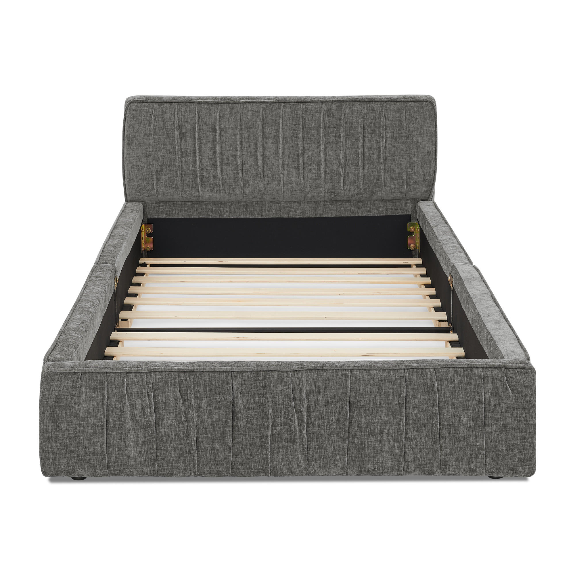 EINZELBETT 90x200 cm Chenille Holzrahmen grau - Dunkelgrau, Kunststoff (90/200cm) - LEBENLANG