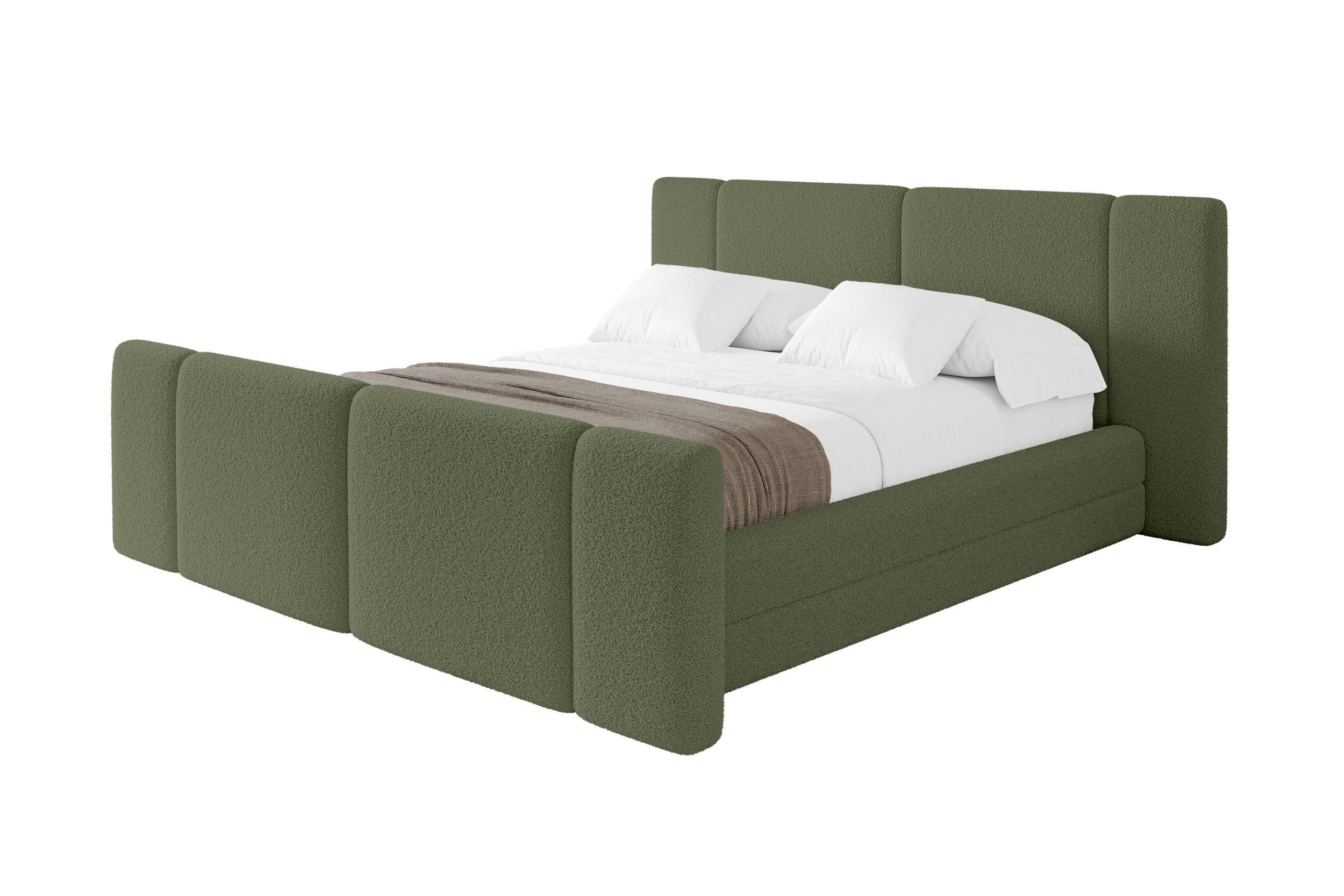 POLSTERBETT mit Bettkasten, Fußteil und Lattenrost, Bett mit Matratze H3/H4 - TEVO-Z 140x200 Grün - Olivgrün, Holzwerkstoff/Textil (140/200cm) - ALTDECOR