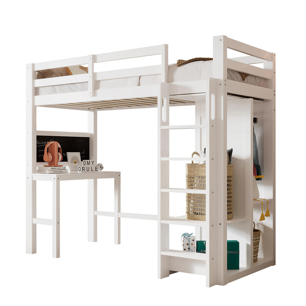 HOCHBETT 90/200 cm mit Schreibtisch in Weiß - Weiß, Holz (90/200cm) - KOMHTOM