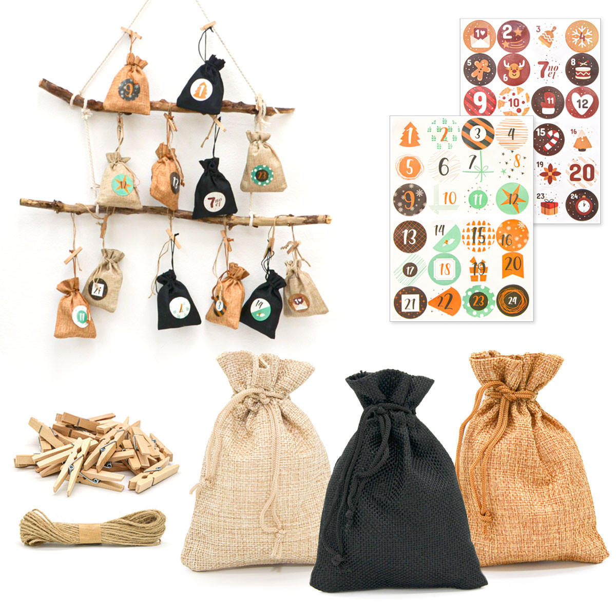 ADVENTSKALENDER zum Selbstbefüllen, 24 Geschenk-Säckchen Braun - Braun, Kunststoff (9.5/3/13cm) - Dunedesign