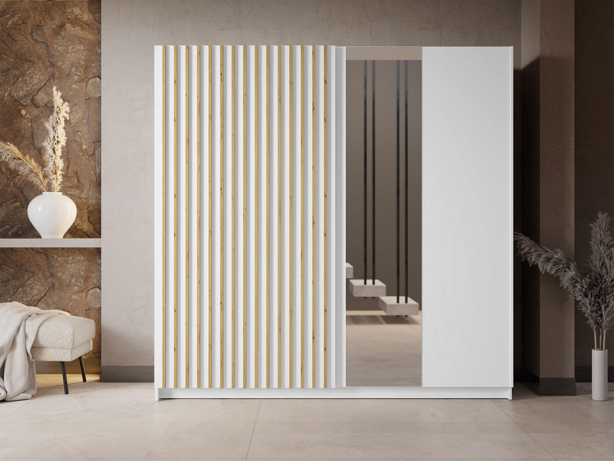 SCHIEBETÜRENSCHRANK Negler - Schwarz/Weiß, Holzwerkstoff/Kunststoff (201/199/62cm) - MIRJAN24