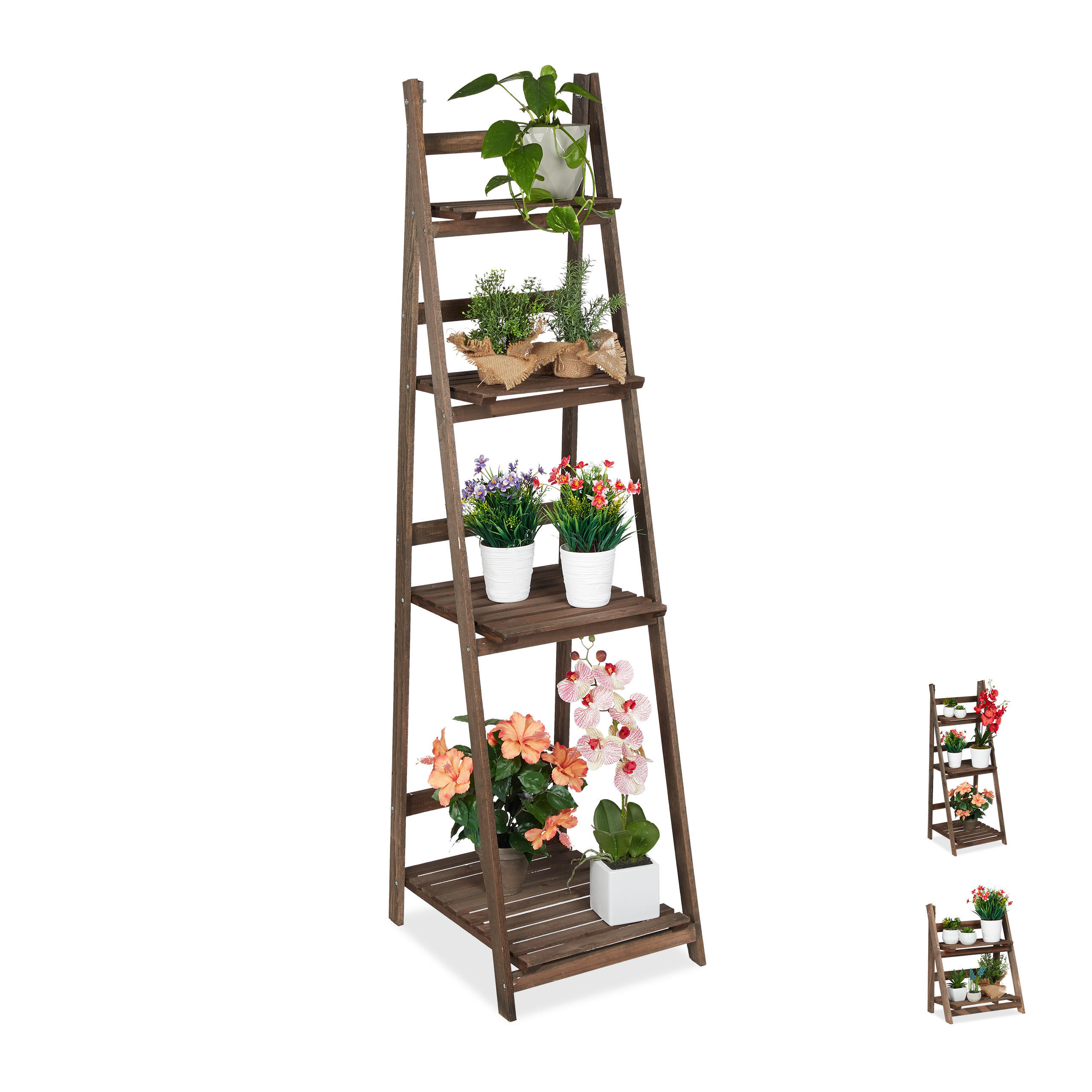 BLUMENTREPPE - Dunkelbraun, Holz (41/160/49cm) - Relaxdays