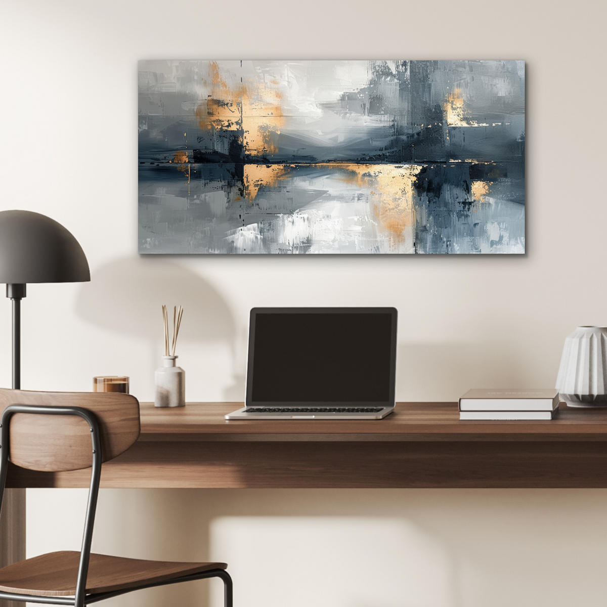 KOVOVÝ OBRAZ Umenie - sivé - zlaté - abstraktné 80x40 cm - tmavosivá, kov (80/40cm) - MuchoWow