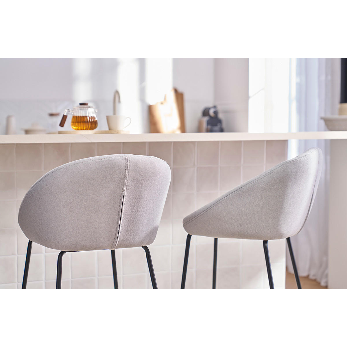 BARHOCKER Hellgrauer Stoff 65 cm 2er-Set SHERU - Hellgrau, Textil (50.5/88.5/51cm) - Miliboo