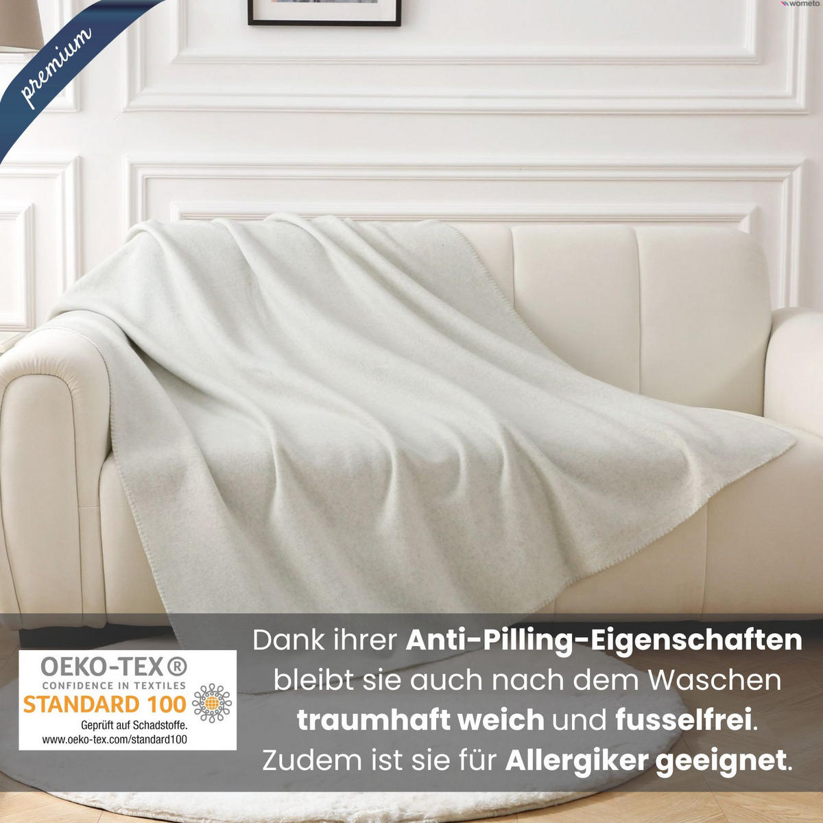 FLEECEDECKE eco-line weiß meliert 140/190 cm Ketteleinfassung Anti-Pilling - Weiß, Textil (140/190cm) - wometo