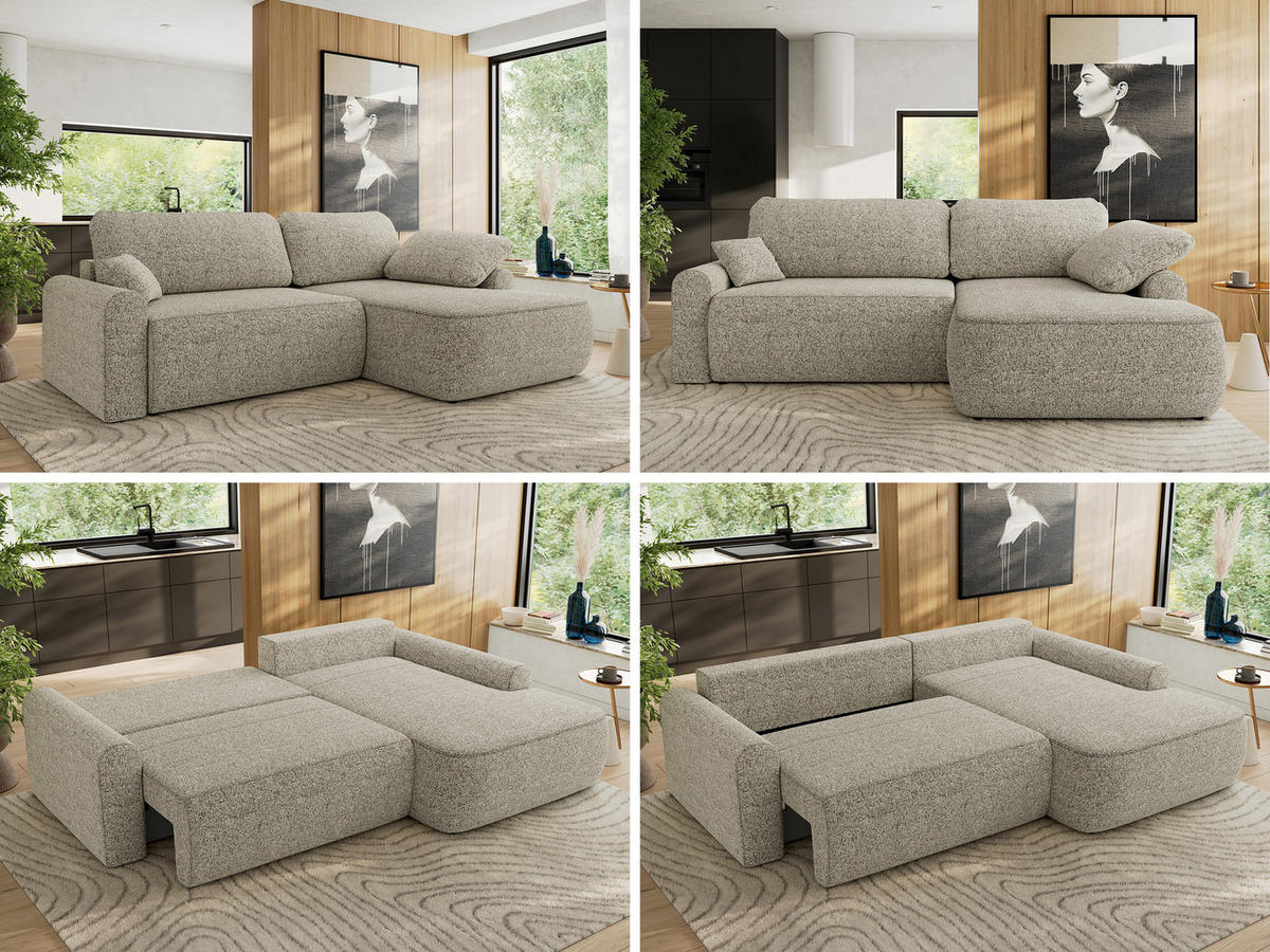 ECKSCHLAFSOFA CUBO L Beige Struktur - rechts - Beige/Schwarz, Kunststoff/Textil (187/273cm) - MKS