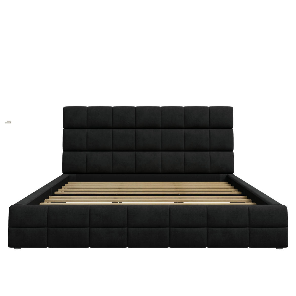 POLSTERBETT 180/200 cm in Schwarz Samt mit Kopfteil - Schwarz, Holzwerkstoff/Textil (180/200cm) - CHICFURN